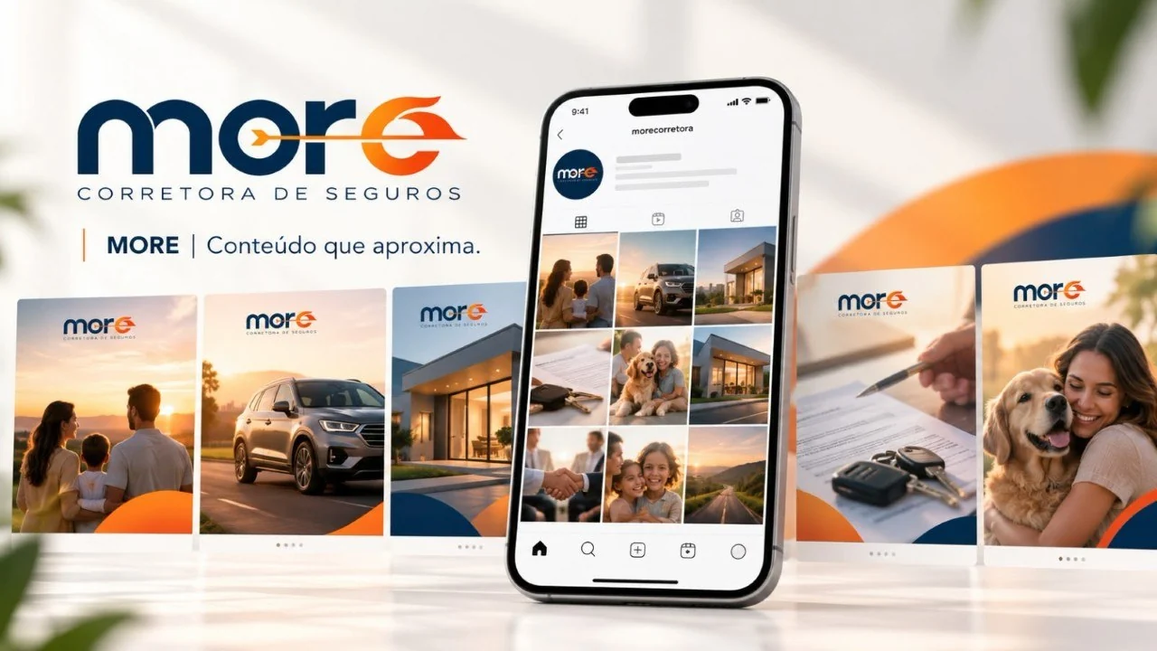 Arte recebida para MORE Corretora de Seguros, composição de comunicação digital em formato horizontal.